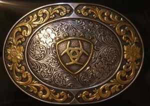 Ariat® Oval Engraved Silver & Gold tone Belt Buckle A37020 - Picture 1 of 3