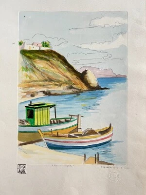 Dipinto Aldo Riso Certificato 50x35 "Presso Castro" Quadro Nuovo Originale - Immagine 1 di 4