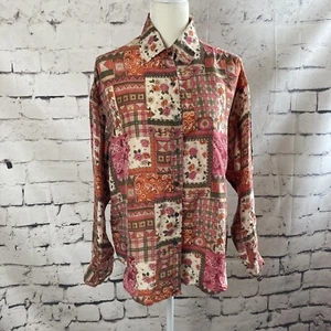 Jonathan Martin Blouse Womens Small Silk Button Up Shirt Floral Plaid Print - Picture 1 of 11