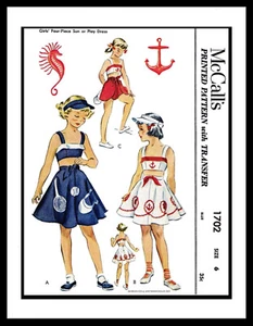 McCall 1702 Pattern 4pc Playsuit Play Dress 1930s Tennis Applique - Picture 1 of 4