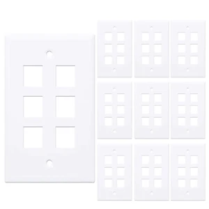 50 Pcs - 6 Port Wall Plate Keystone RJ45 Cat6 Cat5e Insert Jack White WallPlate - Picture 1 of 1