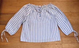 PATRIZIA PEPE size 40 top - blue white stripe peasant elasticated cotton - Picture 1 of 3