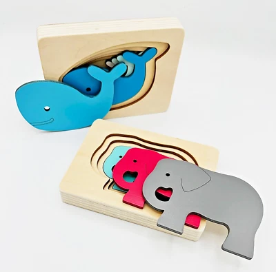 PUZZLES de madera, juego de 2, juguetes Montessori 3D, educativos, juguetes para niños pequeños, Foto 1 de 4