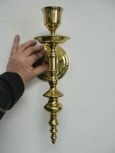VINTAGE COLONIAL BALDWIN BRASS WALL SCONCE 🔥 CANDLE HOLDER CANDELABRA 15" LONG