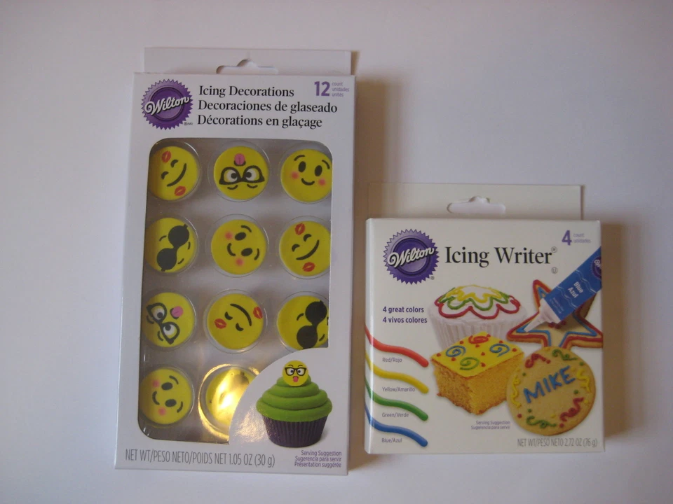 NEW Wilton Emoji Icing Decorations & Icing Writer set party baking cupcake cake - Image 1 of 3