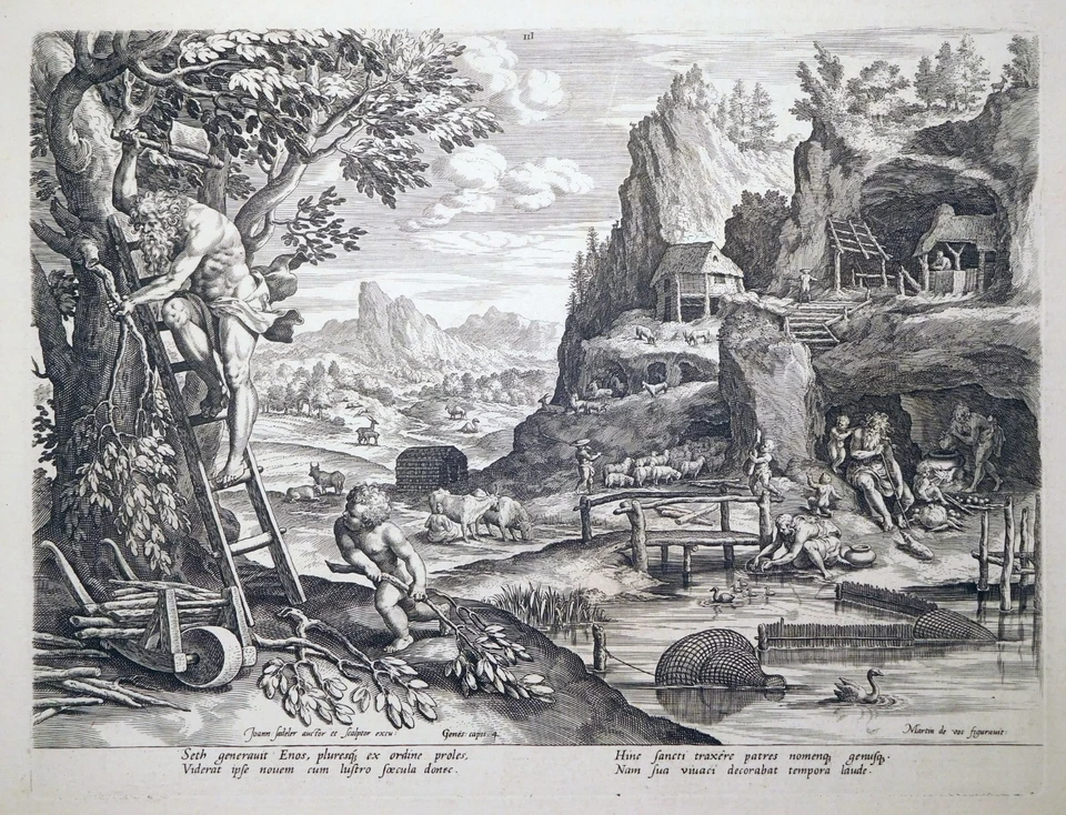 Kupferstich, Set und Enosch,  M. de Vos/ J. Sadeler, 1586, Hollstein 31 - Bild 1 von 4