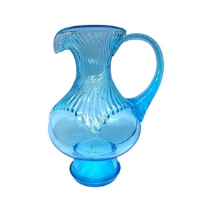 Jarrón jarra de agua vintage Tiara Indiana vidrio azul huracán aguamarina - Imagen 1 de 11
