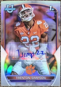 Bowman University Trenton Simpson 2022 refractor automático #125/499 Clemson #45 - Imagen 1 de 2
