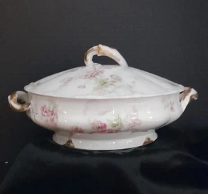 Antique Theodore Haviland Limoges Pink Flowers with Gold Trim Dish with Lid - Picture 1 of 4