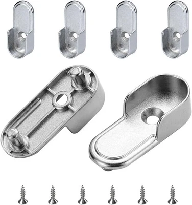 AEGYPIUS 6Pcs Oval Closet Rod End Supports 15mm x 30mm, Wardrobe Silver  - Image 1 of 4