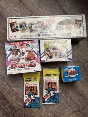 Lot of 6 Sealed Baseball Card Boxes & Packs Upper Deck Topps Bowman Fleer 91-21 - Image 1 of 4