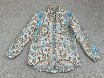 Camisa feminina ETRO Paisley com botões 40 multipadrões boêmia Ramie Lux designer - Imagem 1 de 4