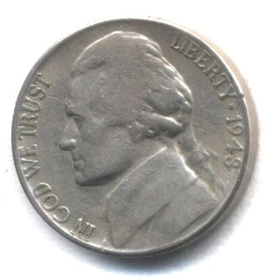 1948 S JEFFERSON NICKEL SCARCE RARE US AMERICAN OLD AUCTION  5 CENT COIN #43 - Image 1 of 2
