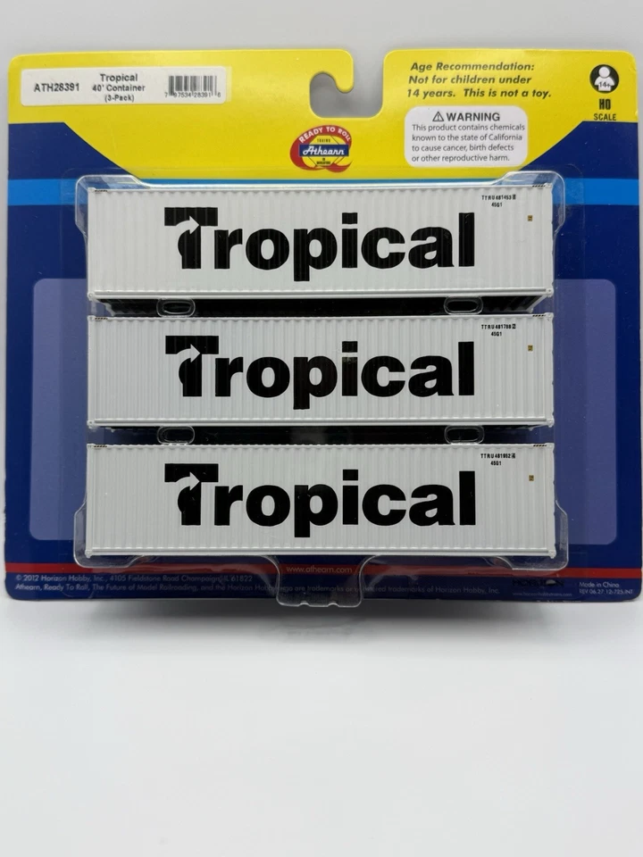 HO Athearn Tropical 40' Container 3-Pack ATH28391 RTR Brand New - Image 1 of 2