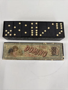 Antiguo juego completo de 28 dominó de madera de ébano de principios de 1900 - Imagen 1 de 10