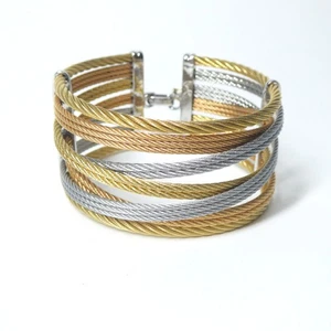 Brazalete Brazalete Cable Alor 6 Hilos 3 Tonos Au750 Oro 18K y Acero Inoxidable - Imagen 1 de 14