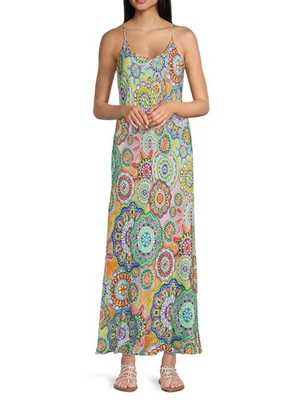 NWT Johnny Was GIGIANNA Slip Dress Napperon Multicolor Print Size L Large $280 - Image 1 of 4