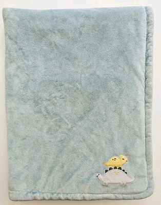 Carter's Blue Yellow Gray Two Dinosaurs Baby Blanket Dino Security Lovey - Image 1 of 4