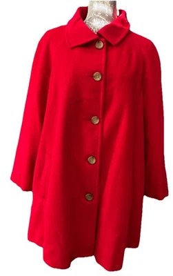 Lands’ End Rojo Mezcla de Lana Trapecio Botón Frontal Manga Raglán Bolsillos Pequeño XXL Foto 1 de 4