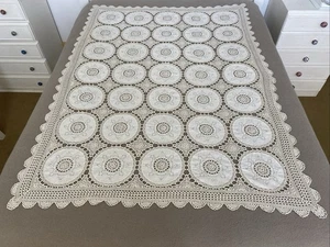 Vintage Cream Beige Floral Crochet Embroidered Cotton Lace Tablecloth 120x170cm - Picture 1 of 18