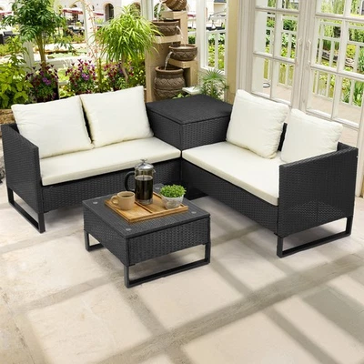 Rattan Polyrattan Lounge Sitzgruppe Garnitur Gartenmöbel aus 4 Sitze Kissenbox - Bild 1 von 4