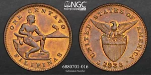 1933-M 1 Centavo NGC MS 63 RB Red Brown Philippines US Coin One USA-PHIL - Picture 1 of 4