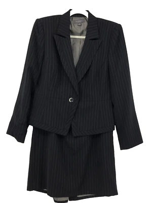 Petite Skirt Suit Set 12P, Liz Claiborne  Pinstripe Black One Button Suit - Image 1 of 4