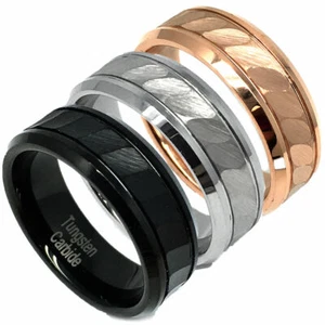 Free Laser Engraving Tungsten Carbide Wedding Band Ring Brushed Hammered Center - Picture 1 of 9