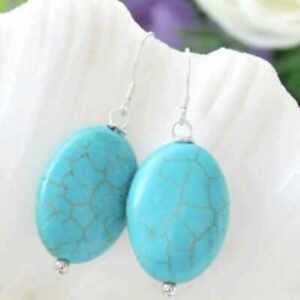 13x18mm Natural Blue oval turquoise beads 925 silver earrings Accessories Easter