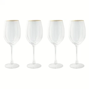 Set of 4 Scalloped Wine Glasses with Elegant Gold Rim - Picture 1 of 12