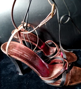 VINTAGE GEOFFREY BEE RIEMCHEN 3 1/2 ZOLL HEELS GRÖSSE 7 SCHWARZ & BRONZE HERGESTELLT IN ITALIEN - Bild 1 von 13