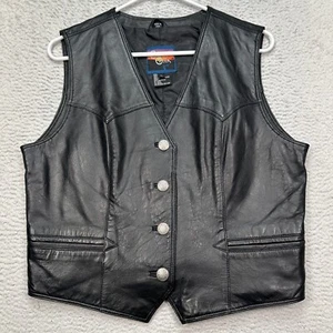 Cripple Creek Leather Vest Women's Western Cowgirl Sz Large Black - Picture 1 of 6