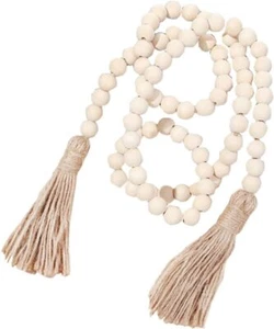 58 inches Natural Wood Bead Garland with Tassels Farmhouse Rustic Country Beads - Picture 1 of 9