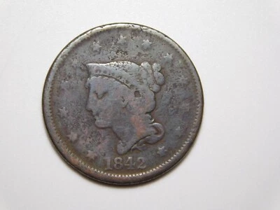 US COINS 1842 BRAIDED HAIR  LARGE CENT - Image 1 of 4