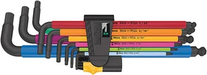Wera 05022640001 - L-key Hex-Ball Point SAE 9PC Multi-Color / Black w/Caddy Clip - Picture 1 of 3