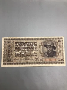 1942 Ukraine Rowno 20 Karbowanez Banknote - Picture 1 of 6