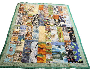 Handmade Colorful Animal Print Quilt 50x37.5 Baby Kid Blanket Bedspread Green