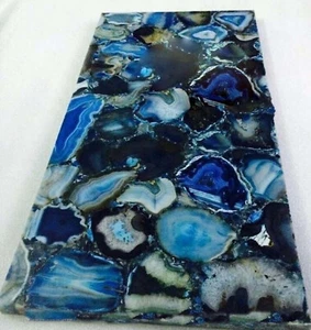 Stunning Blue Agate Stone Dining Table, Luxury Handmade Furniture Cafeteria Deco - Picture 1 of 6