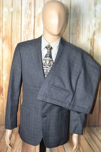 Grafic Sand Men Vitale Barberis Canonico Check 2 Button Suit Sz 38SH Wst 34x30 - Picture 1 of 22