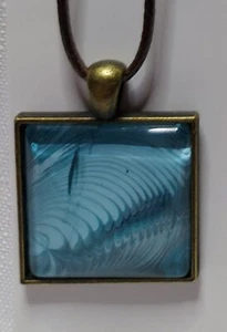 Australian Made Light Blue Swirl Painted Square Pendant with Brown Choker - Bild 1 von 3