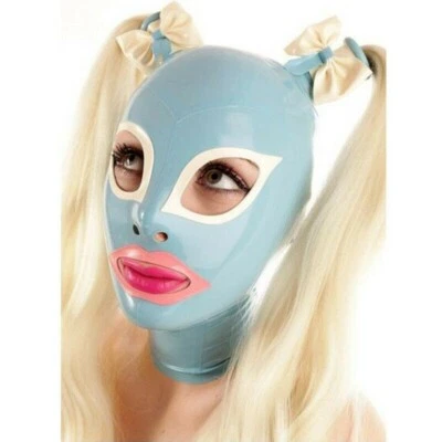 6870 Latex Hood with Wigs Rubber Mask with Blond Pigtail Club Wear 0.4mm - Image 1 of 3