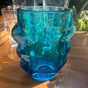 Vintage 1970s ROSICE Sklo Union Glass Vase Pattern 1272 Czech BLUE - Picture 1 of 5