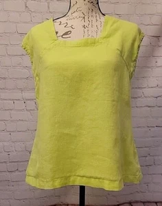 Flachs Leinen Damen Kurzarm Top Größe P Zierlich Limettengrün Quadratischer Ausschnitt Top - Bild 1 von 9