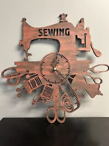 Home Decoration Laser Cut Wooden Sewing Machine Clock 14" - Picture 1 of 1