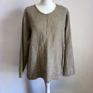 Flax Top Size Medium Brown Relaxed Fit Neutral Long Sleeves 100% Linen - Picture 1 of 9