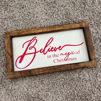 Believe in the Magic of Christmas Wood Sign Red White Holiday Home Decor - Image 1 of 4