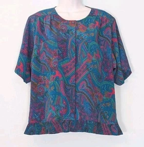 Alfred Dunner Jewel Tone Top Women's 16 Large Button Up Pleated At Waist - Picture 1 of 11