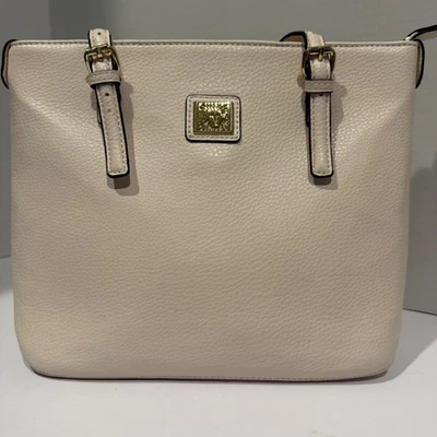 Cartera Anne Klein Cuero Guijarro Crema Tono Dorado Herrajes Bolso de Hombro Cremallera Foto 1 de 4