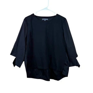 Elliott Lauren Women Black Organic Cotton Blouse Sz Small EUC Lagenlook - Picture 1 of 5