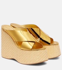 Zapatillas Plataforma Muller Mujer, Punta Abierta, Plataforma Paja, Tacones Altos Cuero - Imagen 1 de 23